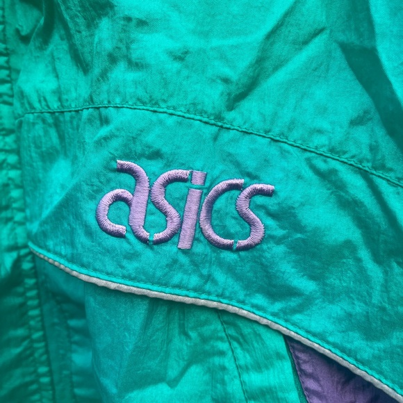 💜💚 Vintage ASICS 90s Windbreaker – Teal & Purple – Unisex M - Picture 3 of 8
